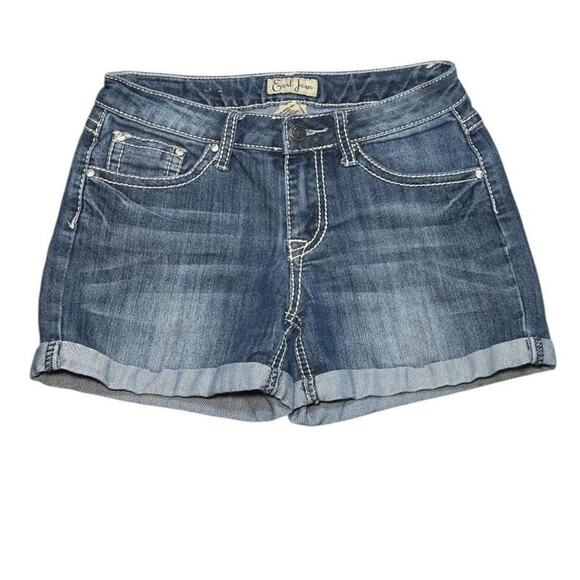 Earl Jean Denim Shorts – Blue Y2K Embroidered Cuffed Bling - Picture 1 of 5